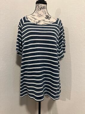 Jane and Delancey Women’s Boatneck Shirt Size 1X Striped Lace-Up Sleeve Nautical